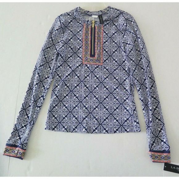 La Blanca LB1JB61 Women Sz S Indigo Mandala Long Sleeve Rash Guard Cover Up $100 - Picture 1 of 7